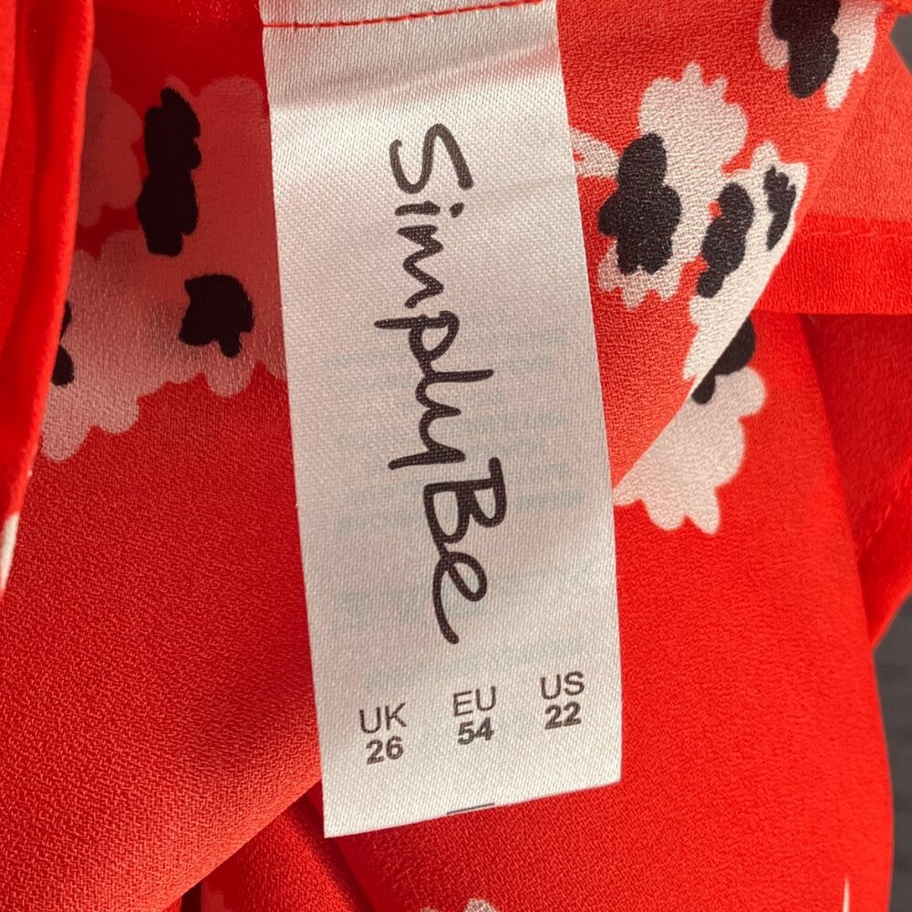 Simply Be US 22 UK 26 Red Ruffle Floral 3/4 Sleeve Chiffon Dress ASOS Plus - Picture 4 of 5